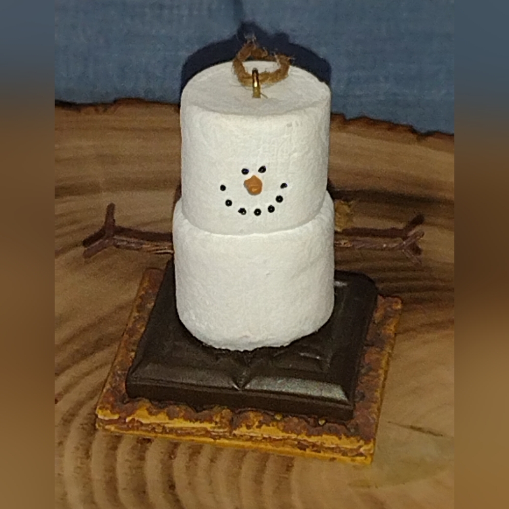 Vintage Snowman S'more Marshmallow, Chocolate Graham Cracker Christmas Ornament